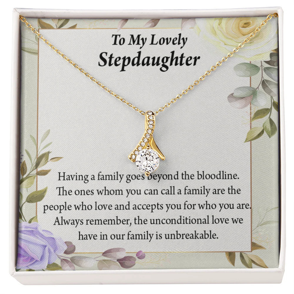 To My Stepdaughter Unbreakable Bond Ribbon Necklace Gold Tone Standard Box